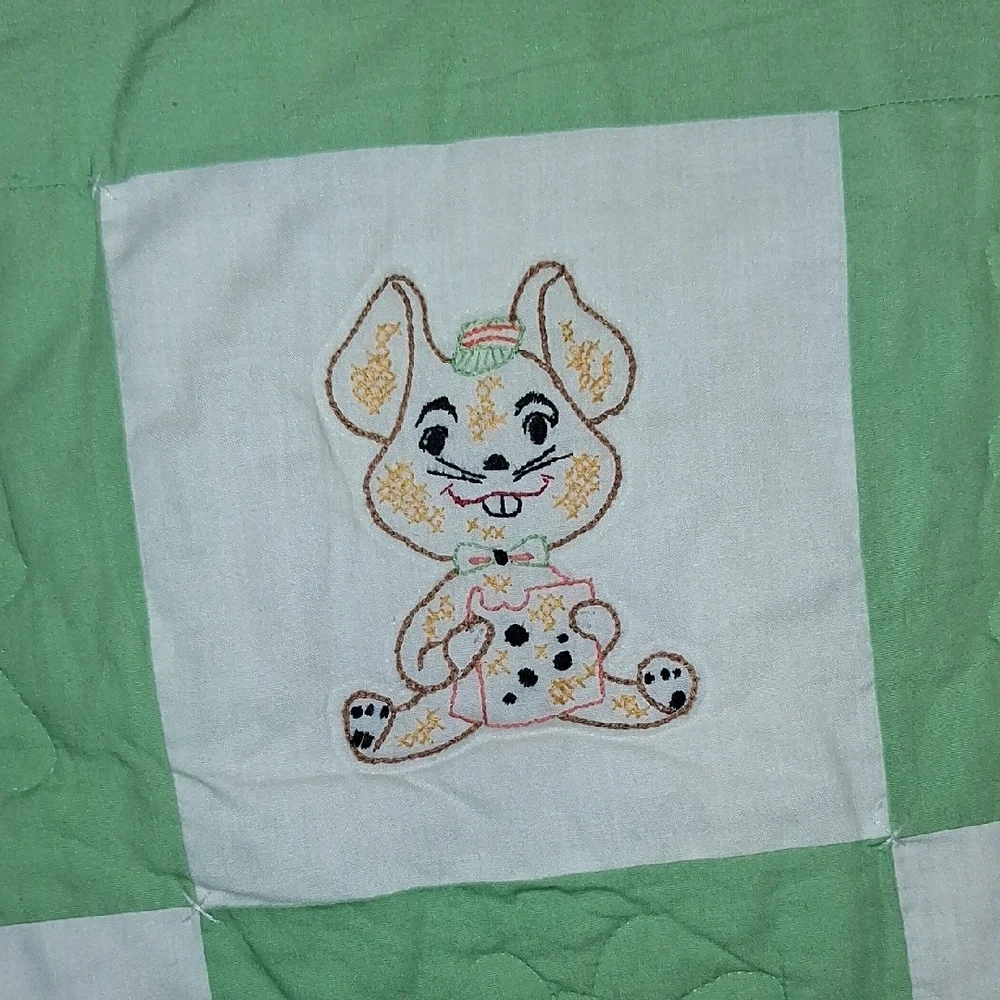 Vintage Adorable Animal Quilt with Green and Yellow